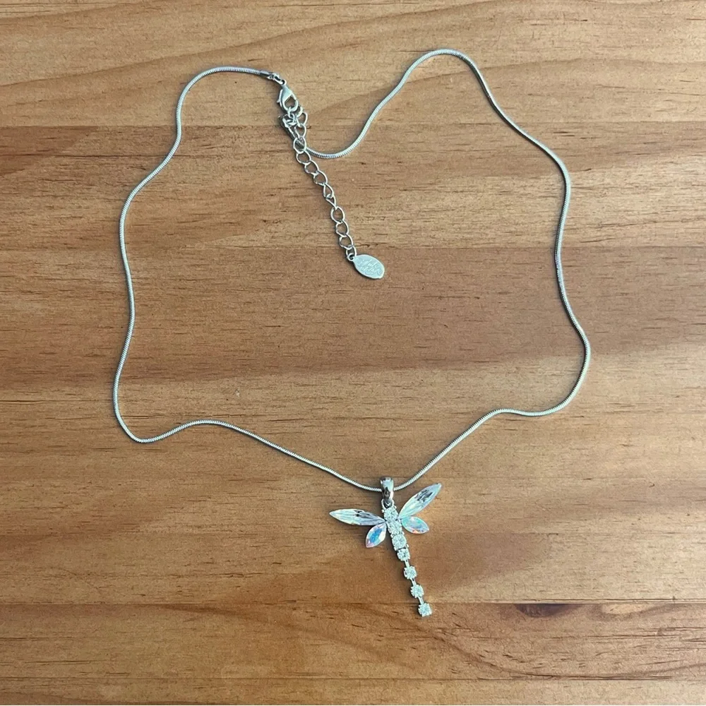 BOGO Kirks Folly Dragonfly Necklace Aurora Borealis Rhinestone on Silver Tone - Picture 4 of 5